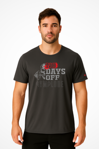 Mens No Days Off comfort fit Gymplode streetwear t-shirt with signature logo, front view with model