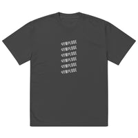 Mens Oversized Faded black Gymplode t-shirt with stacked logo, front view