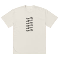 Mens Oversized Faded bone Gymplode t-shirt with stacked logo, front view
