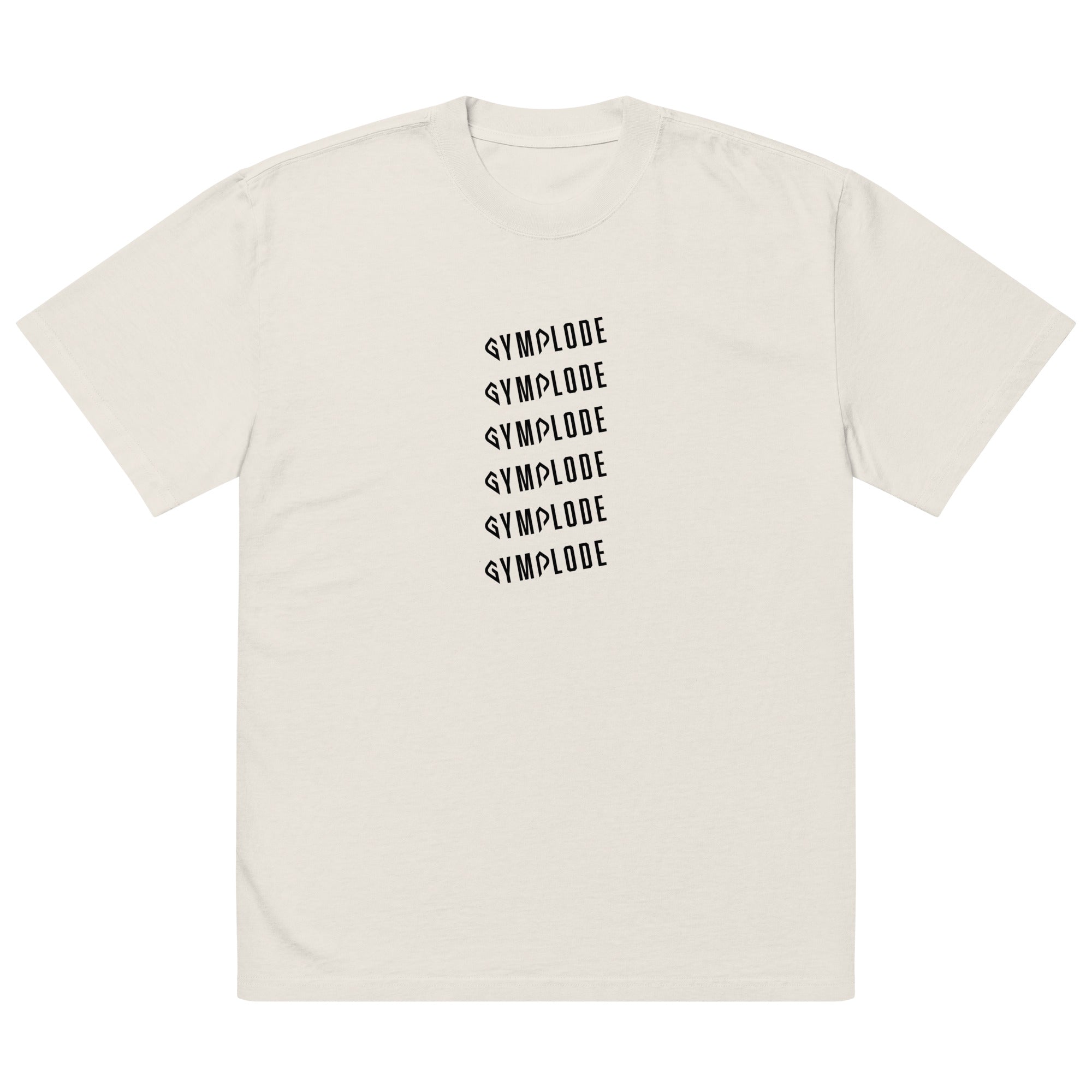 Mens Oversized Faded bone Gymplode t-shirt with stacked logo, front view