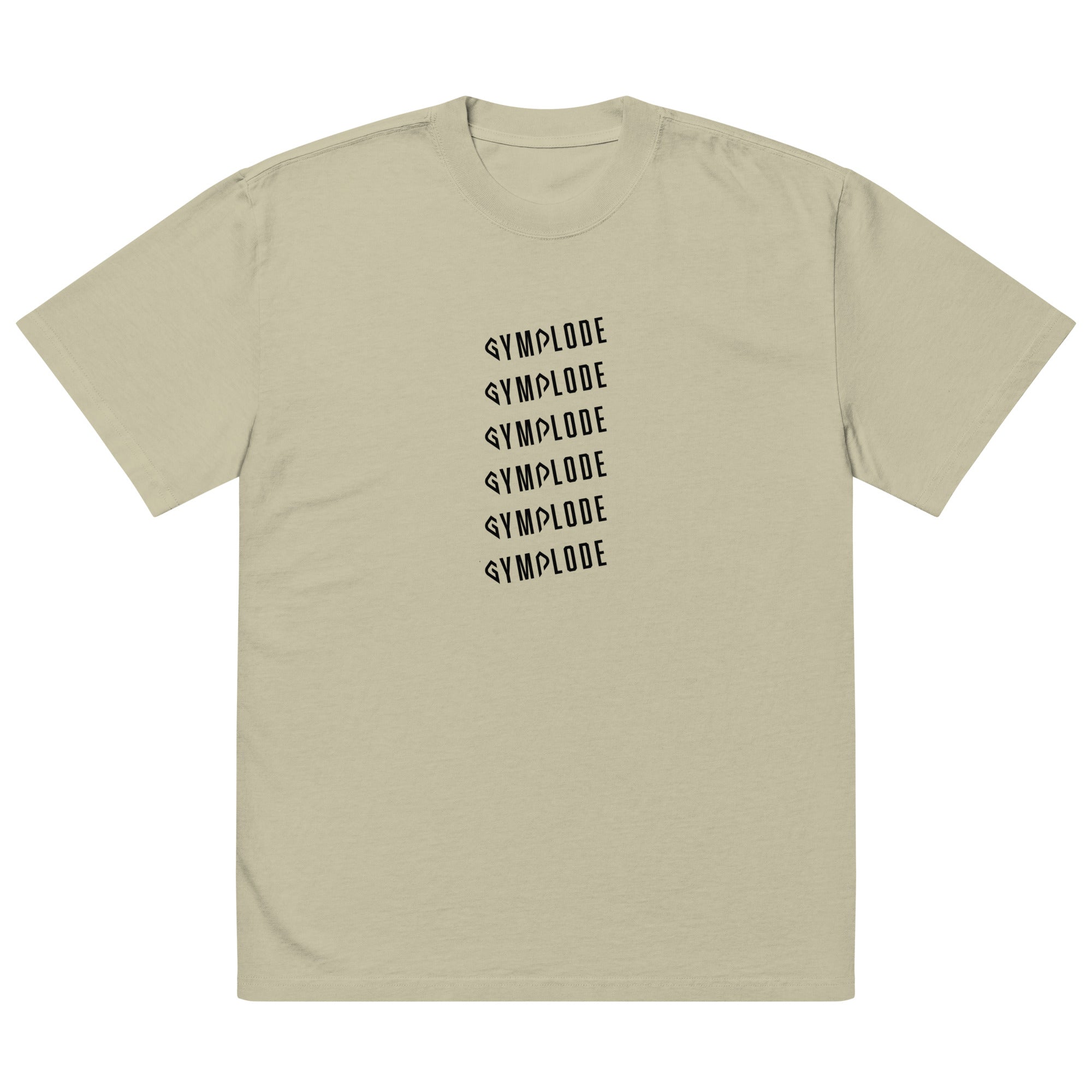 Mens Oversized Faded eucalyptus Gymplode t-shirt with stacked logo, front view