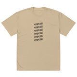Mens Oversized Faded khaki Gymplode t-shirt with stacked logo, front view