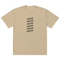 Mens Oversized Faded khaki Gymplode t-shirt with stacked logo, front view
