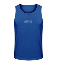 Mens royal blue AWDis TraceFit activewear vest with Gymplode signature logo
