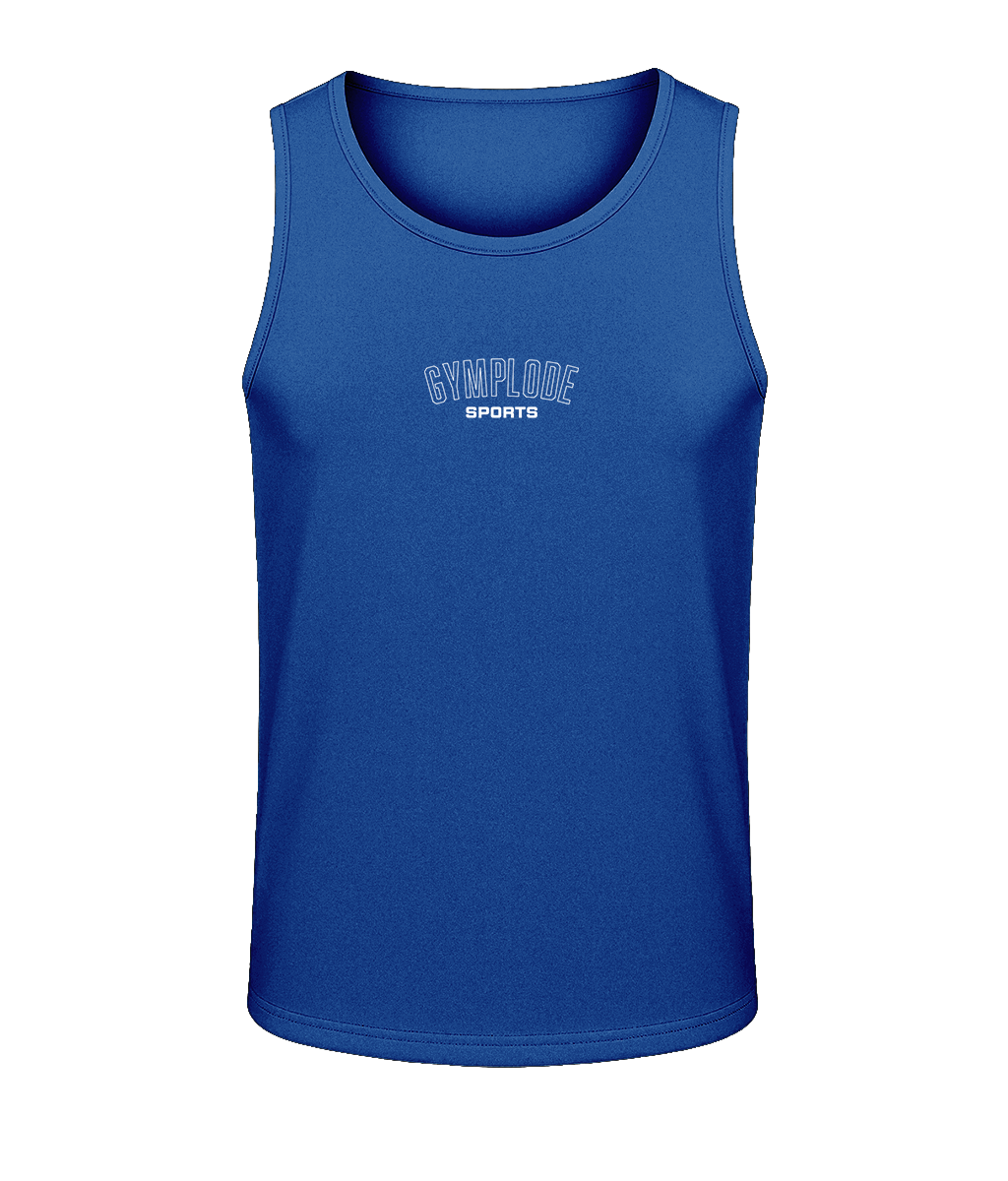Mens royal blue AWDis TraceFit sportline vest with Gymplode signature logo