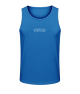Mens sapphire blue AWDis TraceFit activewear vest with Gymplode signature logo