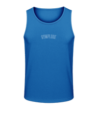Mens sapphire blue AWDis TraceFit activewear vest with Gymplode signature logo