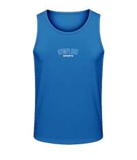 Mens sapphire blue AWDis TraceFit sportline vest with Gymplode signature logo