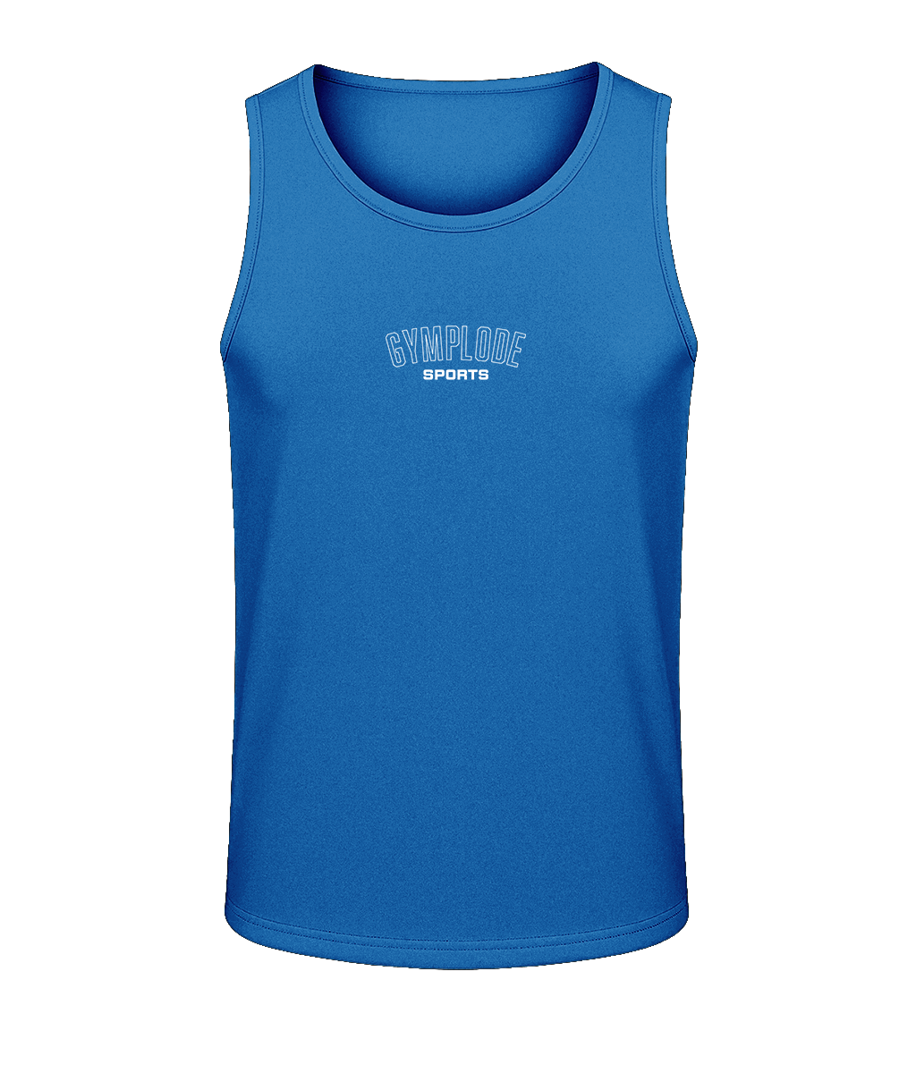 Mens sapphire blue AWDis TraceFit sportline vest with Gymplode signature logo