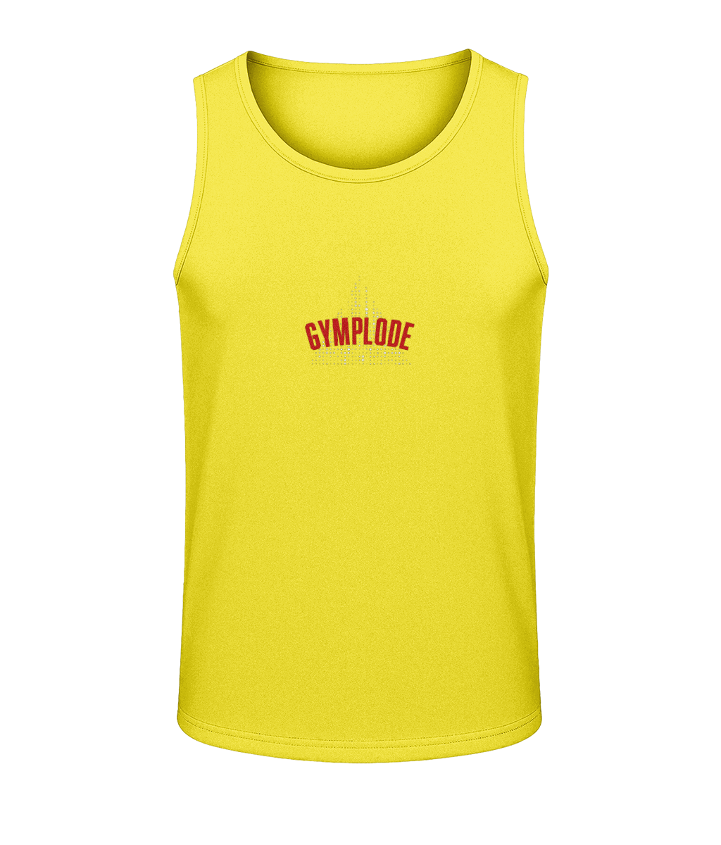 Mens sun yellow AWDis T-Geo sporty fit just cool vest with Gymplode sig logo
