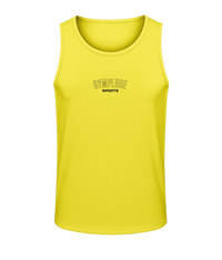Mens sun yellow AWDis TraceFit sportline vest with Gymplode signature logo