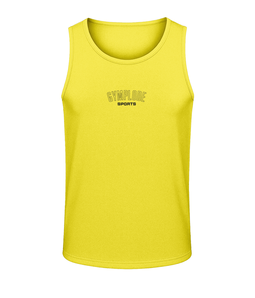 Mens sun yellow AWDis TraceFit sportline vest with Gymplode signature logo