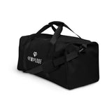 Midnight black square end Gymplode duffle bag with dual mark, left front view