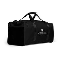 Midnight black square end Gymplode duffle bag with dual mark, right front view