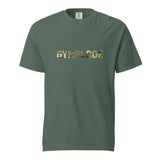 Military Style unisex blue spruce Gymplode t-shirt with signature logo imprint, front view