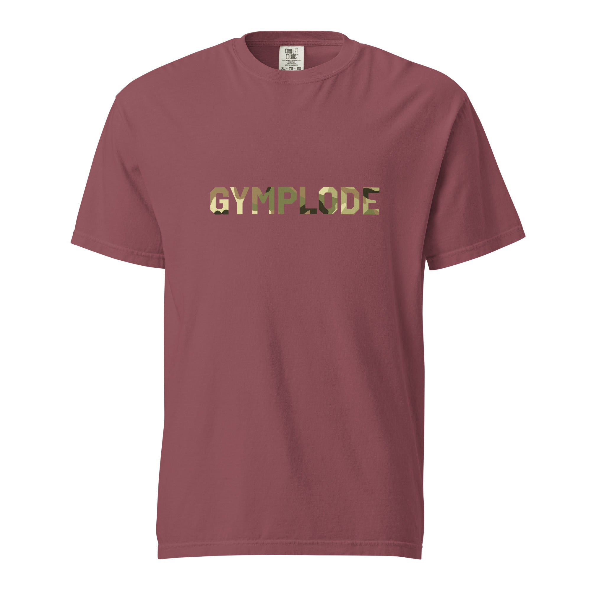 Military Style unisex brick Gymplode t-shirt with signature logo imprint, front view