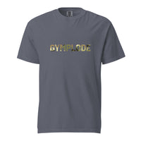 Military Style unisex denim Gymplode t-shirt with signature logo imprint, front view