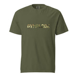 Military Style unisex hemp Gymplode t-shirt with signature logo imprint, front view