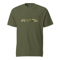 Military Style unisex hemp Gymplode t-shirt with signature logo imprint, front view