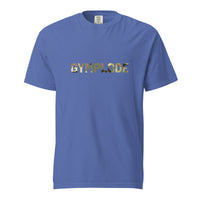 Military Style unisex mystic blue Gymplode t-shirt with signature logo imprint, front view