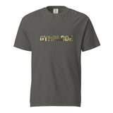 Military Style unisex pepper Gymplode t-shirt with signature logo imprint, front view