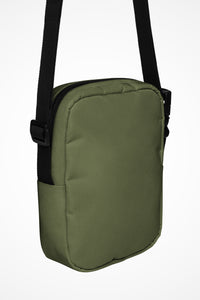 Moss green Gymplode slingback utility bag with no print, back view