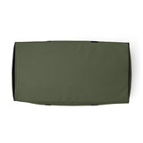 Moss green square end Gymplode duffle bag with no print, bottom view
