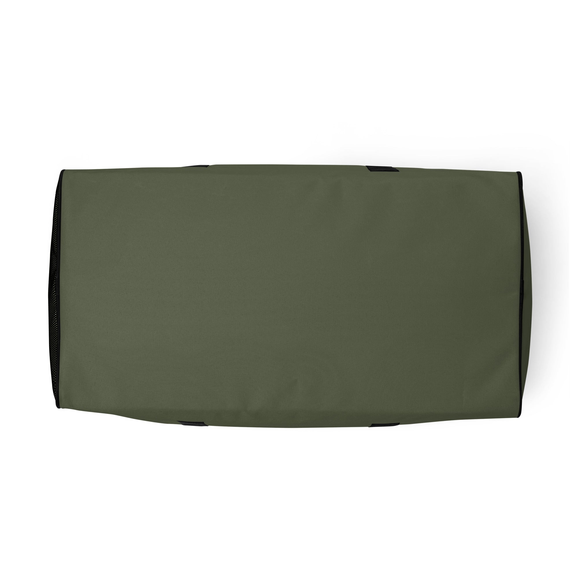 Moss green square end Gymplode duffle bag with no print, bottom view
