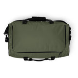 Moss green square end Gymplode duffle bag with no print, top view