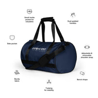 Navy blue rounded end Gymplode duffle bag key features