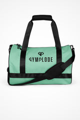Ocean teal rounded end Gymplode duffle bag with dual mark, front view