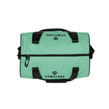 Ocean teal rounded end Gymplode duffle bag with dual mark on both sides, top view