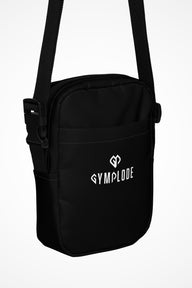 Onyx black Gymplode slingback utility bag with dual mark imprint, front view