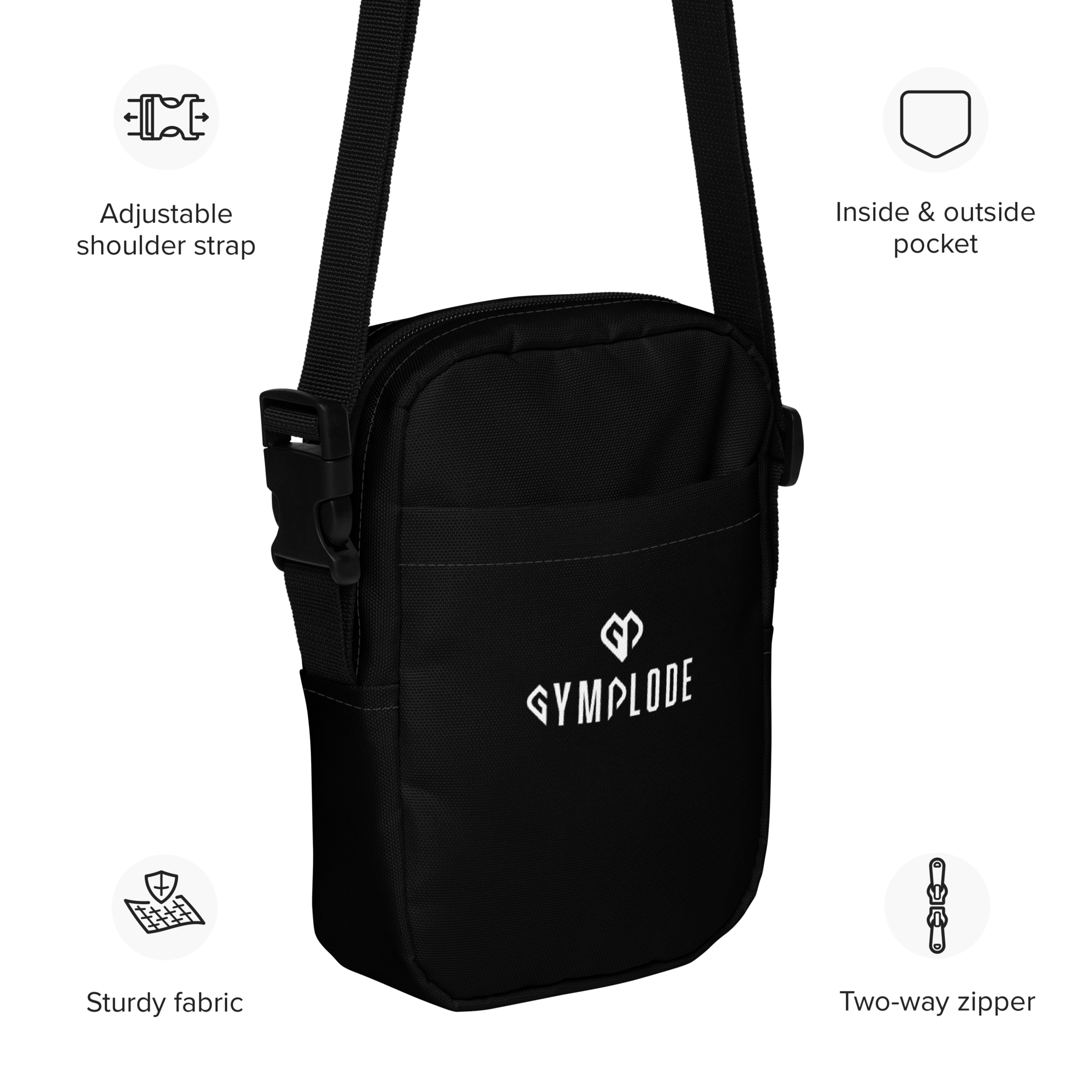 Onyx black Gymplode slingback utility bag key features