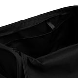 Onyx black square end Gymplode duffle bag with no print, close up inside pocket view
