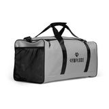 Pale grey square end Gymplode duffle bag with dual mark, right front view
