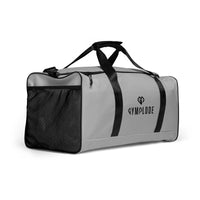Pale grey square end Gymplode duffle bag with dual mark, right front view