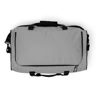 Pale grey square end Gymplode duffle bag with no print, top view