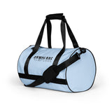 Pattens blue rounded end Gymplode duffle bag with signature logo, left front view