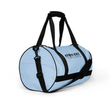 Pattens blue rounded end Gymplode duffle bag with signature logo, right front view