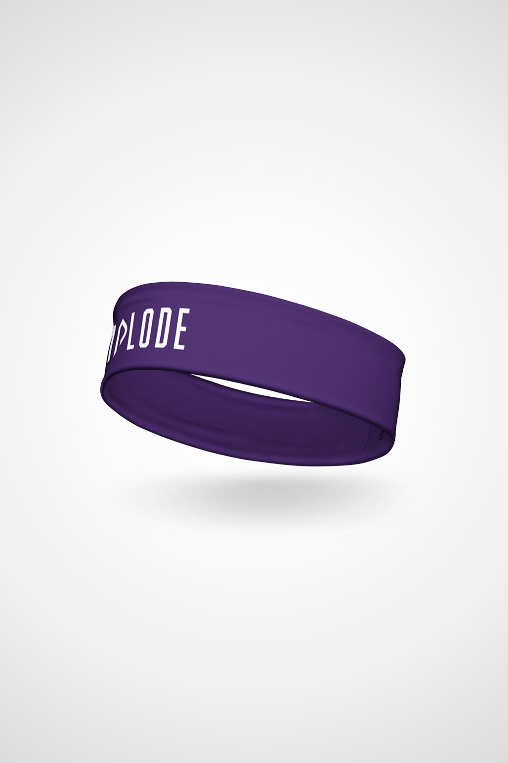 Purple Gymplode headband with signature logo, angled view