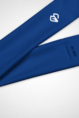Close up view of Gymplode icon imprint logo on Regal blue headband