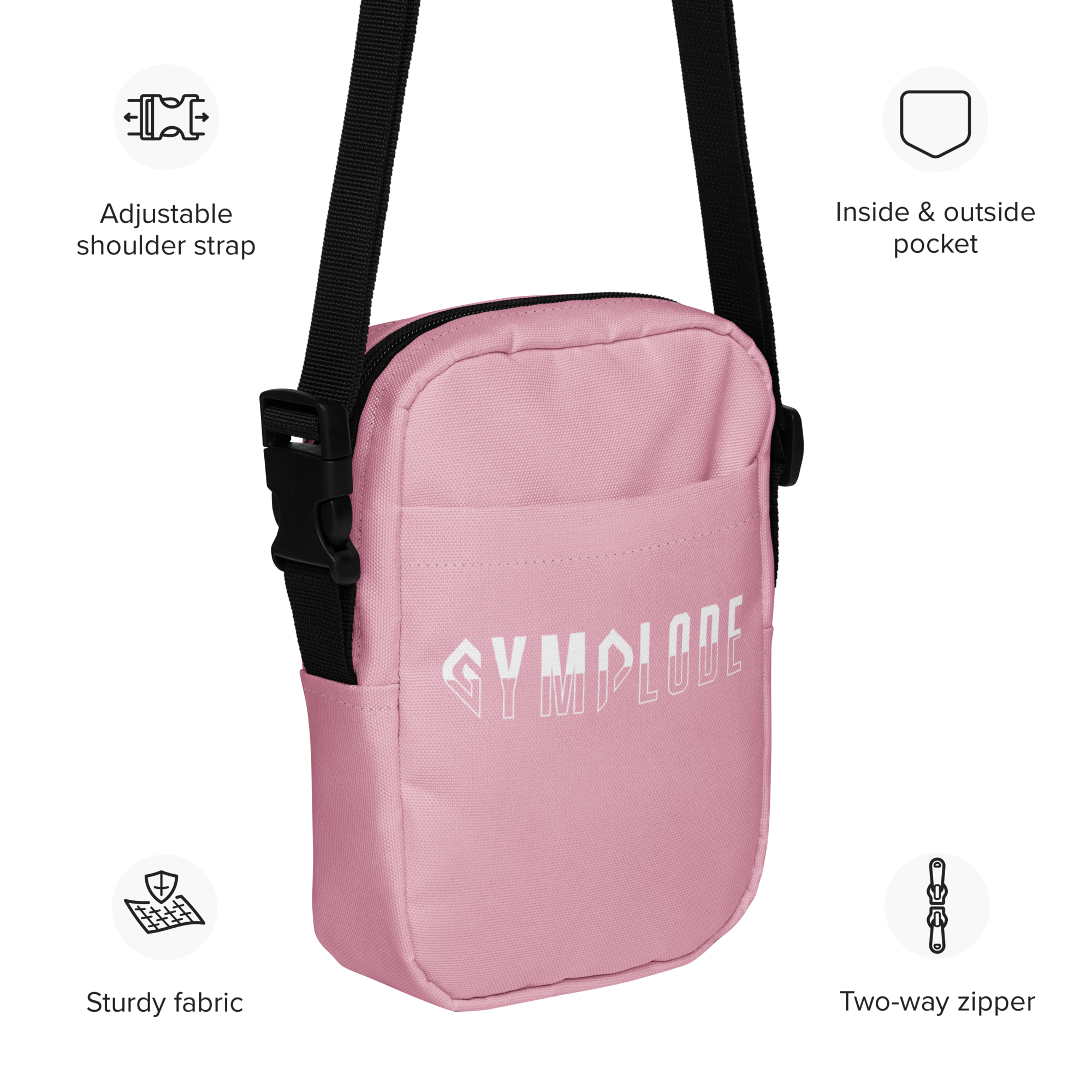Rose pink Gymplode slingback utility bag key features
