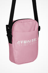 Rose pink Gymplode slingback utility bag with signature logo, front view