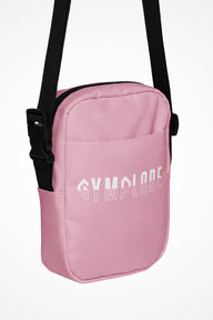 Rose pink Gymplode slingback utility bag with signature logo, front view