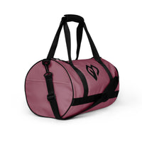 Rosewood rounded end Gymplode duffle bag with icon logo, right front view