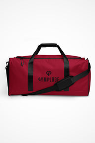 Ruby red square end Gymplode duffle bag with dual mark, front view