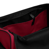 Ruby red square end Gymplode duffle bag with no print, inside pocket view