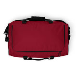 Ruby red square end Gymplode duffle bag with no print, top view