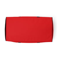 Signal red square end Gymplode duffle bag with no print, bottom view